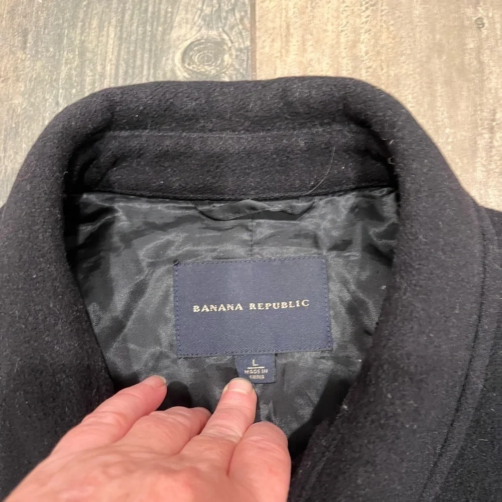 Banana Republic Men Black Jacket Coat Thick Wool Cashmere Nylon Blended Zipped L